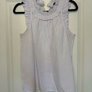 J. Crew White and Lilac Striped Ruffle Blouse